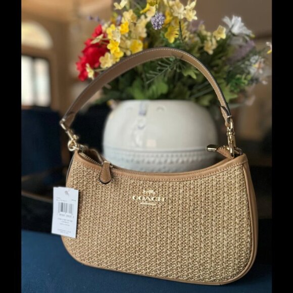 🍵Coach Teri Straw Shoulder Bag - Picture 1 of 7